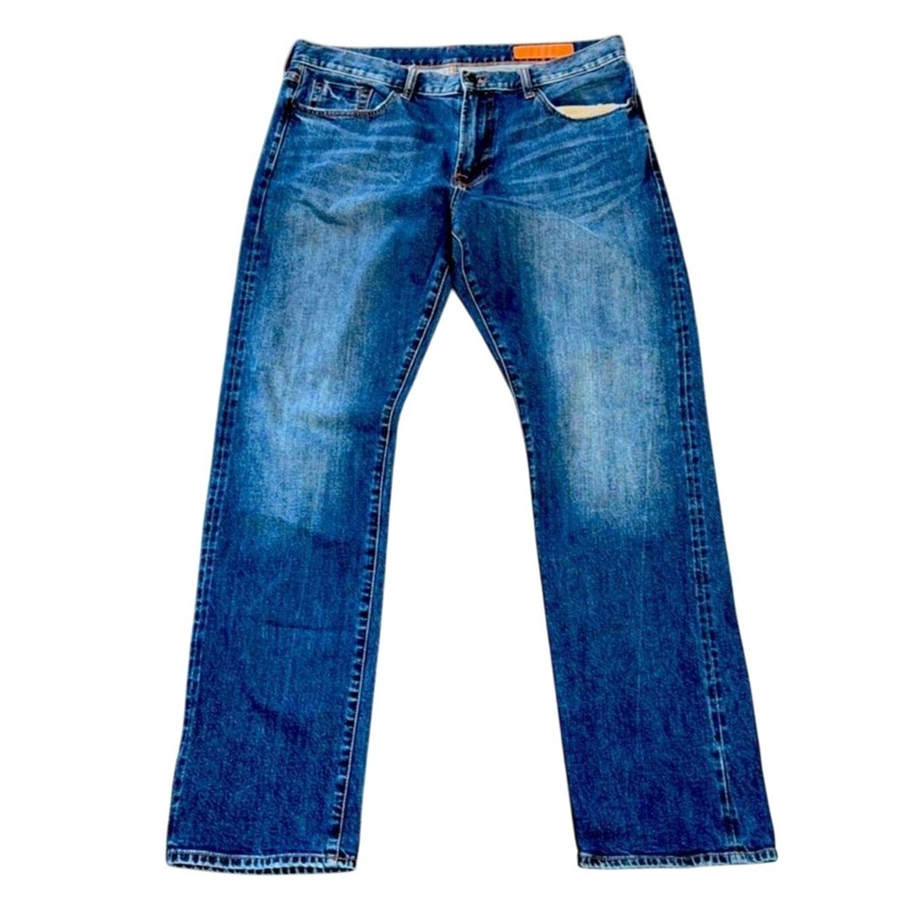 Mick Jeans by Jean Shop Straight Leg Dark Wash Denim Orange Stitching‎ 36x30